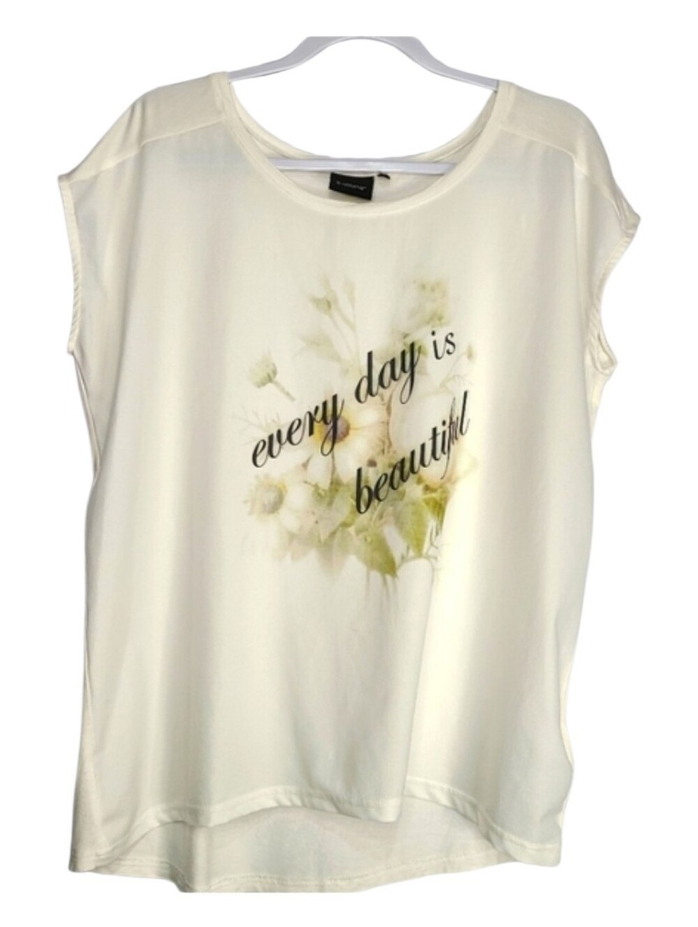 b.young Beige Floral Mixed Media High Low Hem Blouse Sz XL Boho Chic Cottagecore